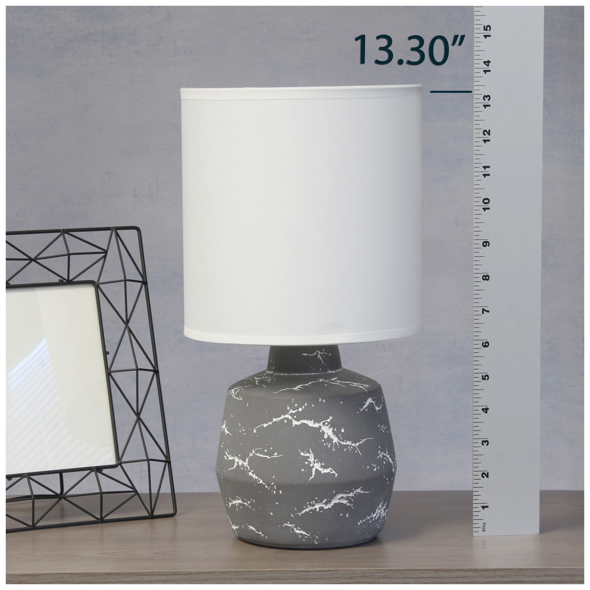 Simple Designs 13.78" Chic Glow Marble Ceramic Tb Lp, Fabric Shade, Gray