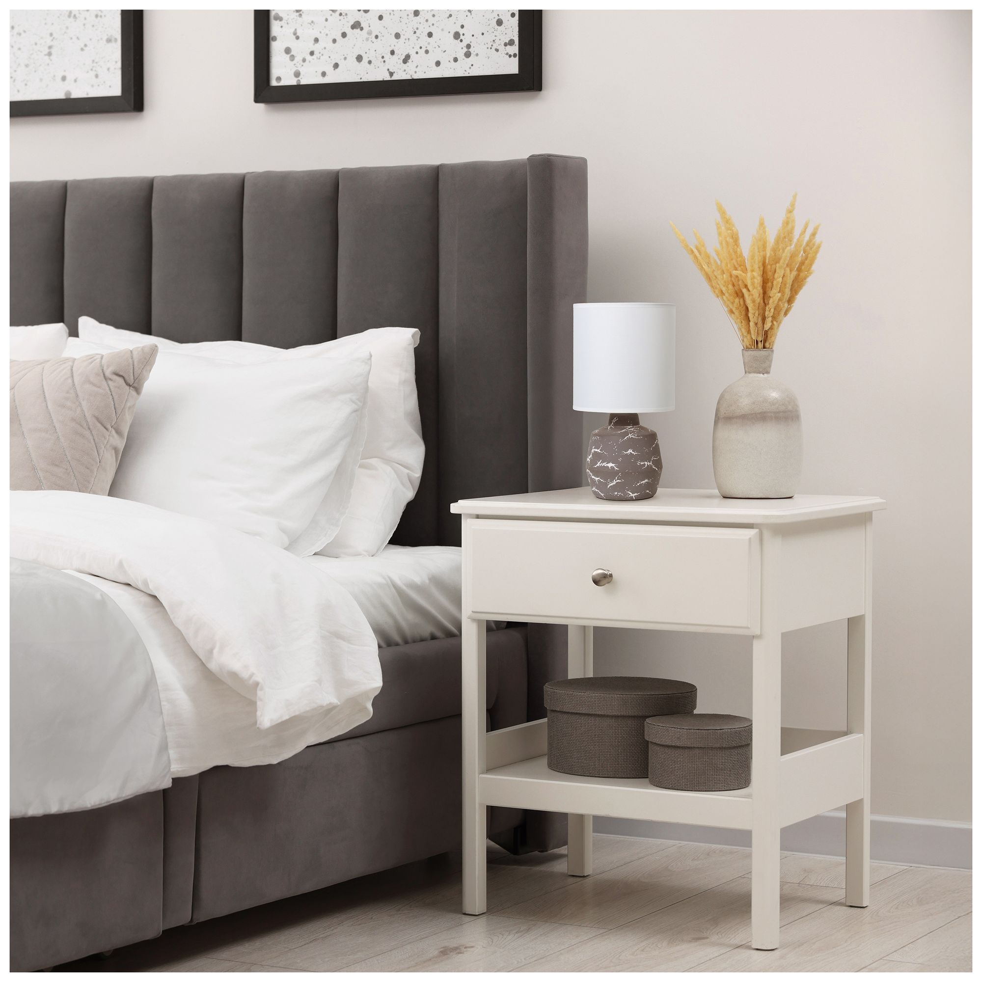 Simple Designs 13.78" Chic Glow Marble Inspired Crmc Tb Lp, Fbc Shd, Taupe