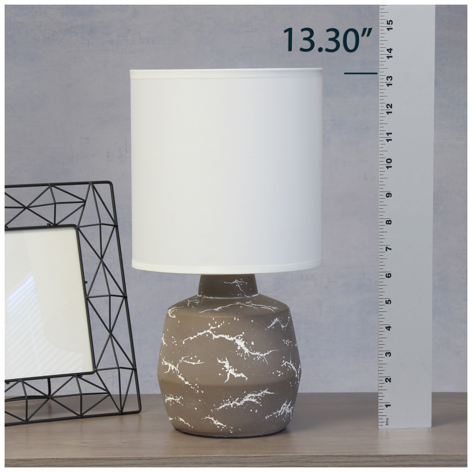 Simple Designs 13.78" Chic Glow Marble Inspired Crmc Tb Lp, Fbc Shd, Taupe