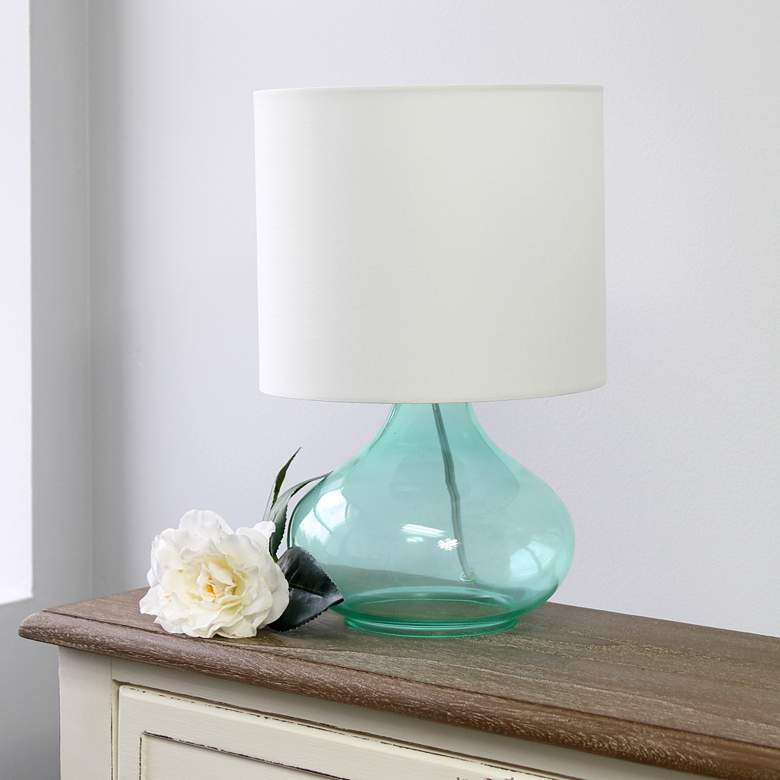 Image 1 Simple Designs 13 1/2 inch High Aqua Glass Accent Table Lamp
