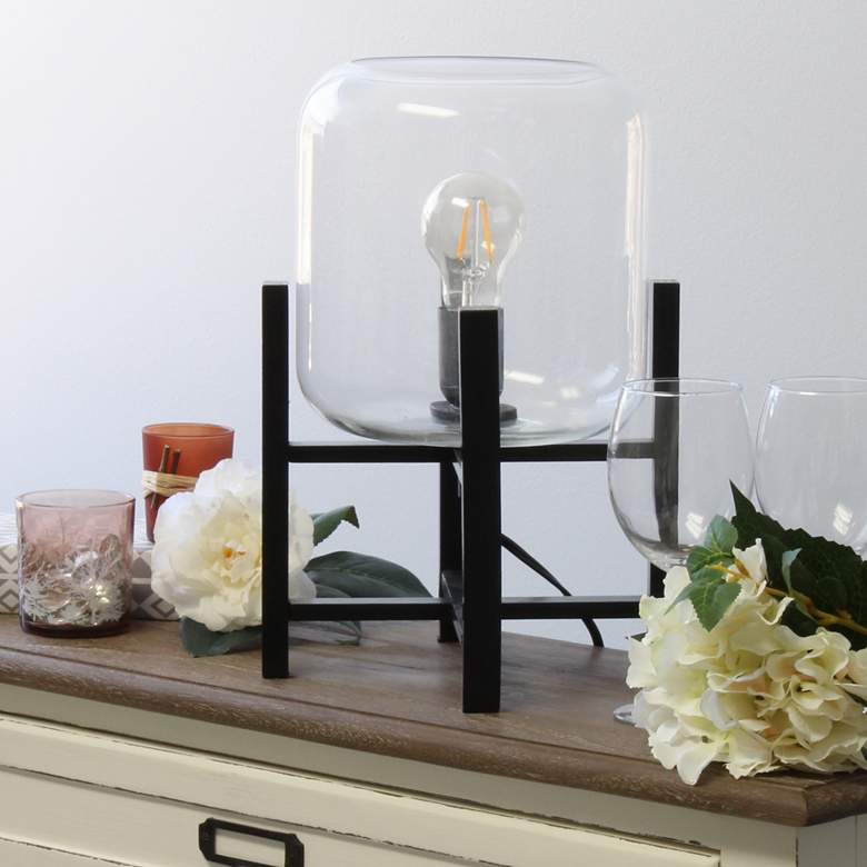 Image 1 Simple Designs 13 1/2"H Black and Clear Glass Accent Lamp