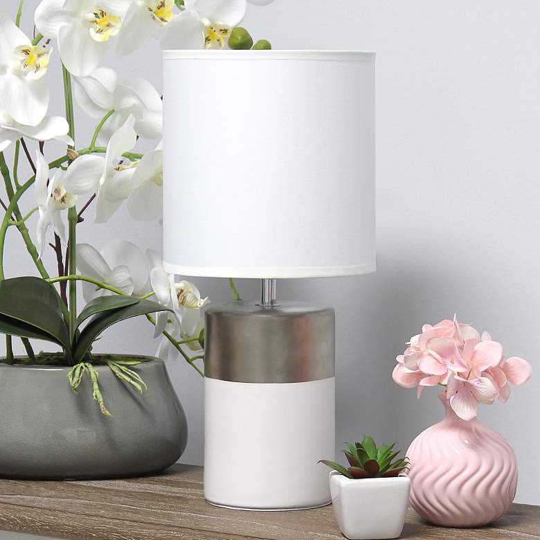 Image 1 Simple Designs 13 1/2 inchH Off-White Silver Accent Table Lamp