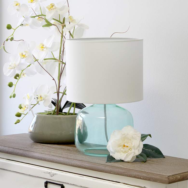 Image 1 Simple Designs 13 inch High Aqua Blue Accent Table Lamp with White Shade