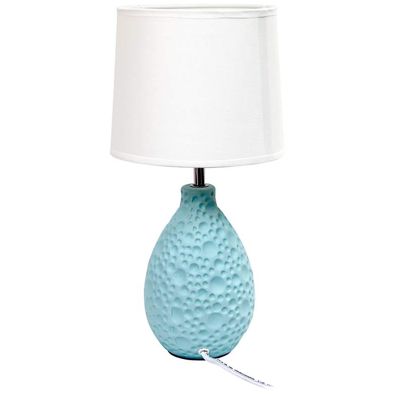 Image 5 Simple Designs 14 1/4 inch High Blue Stucco Ceramic Oval Accent Table Lamp more views