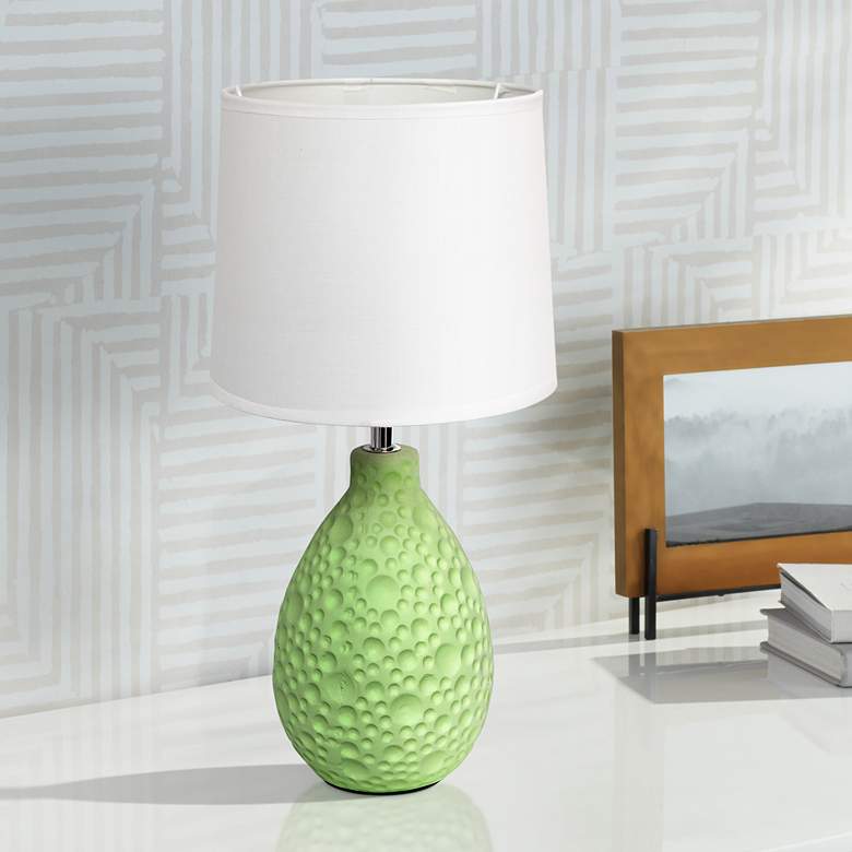 Image 1 Simple Designs 14 1/4"H Green Stucco Ceramic Oval Accent Table Lamp