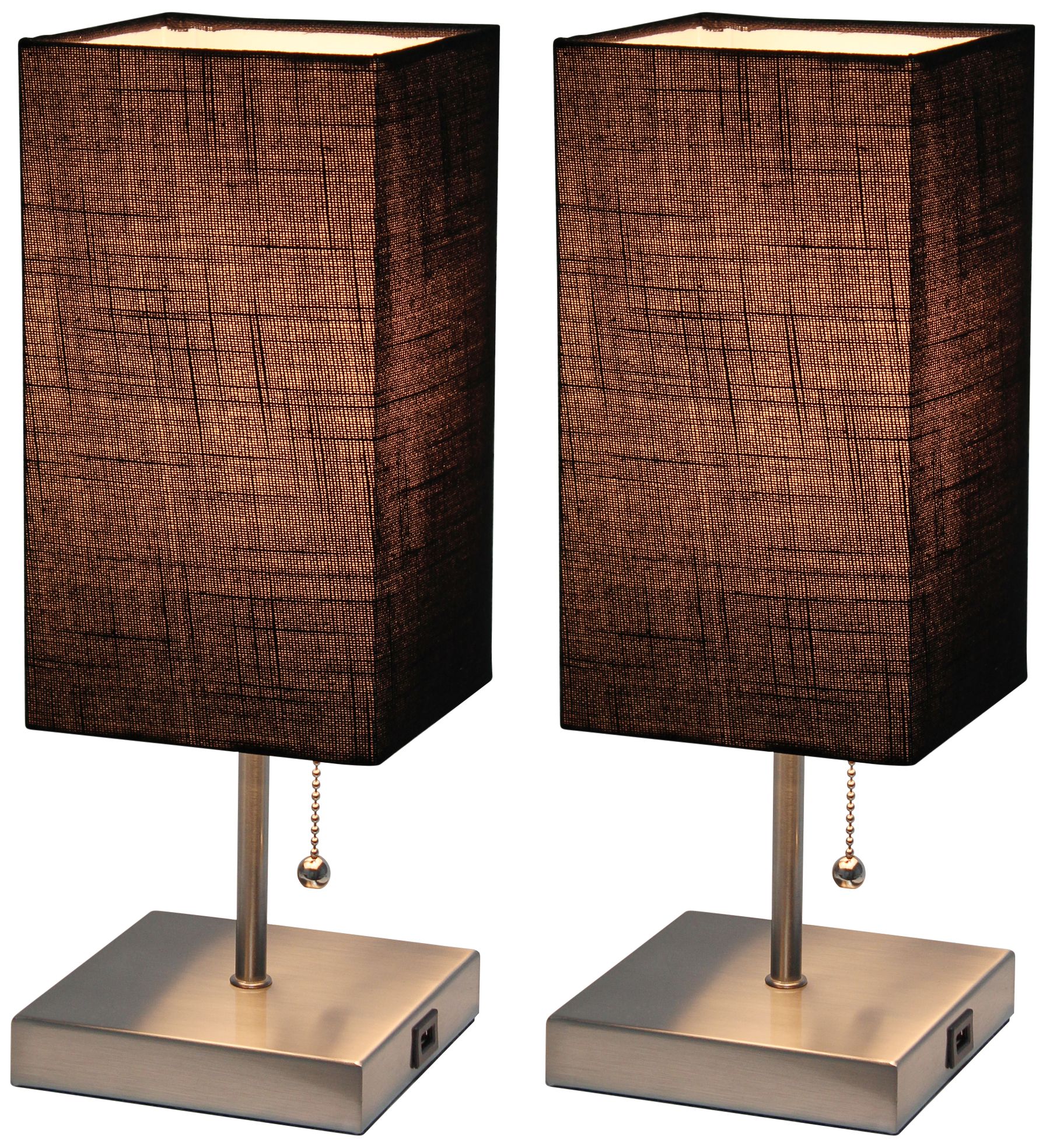 Simple Designs 14 1/4"H Petite Stick Nickel USB Lamps Set of 2