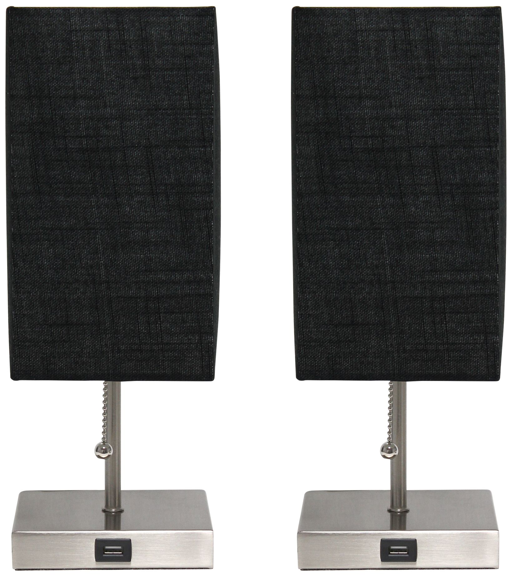 Simple Designs 14 1/4"H Petite Stick Nickel USB Lamps Set of 2