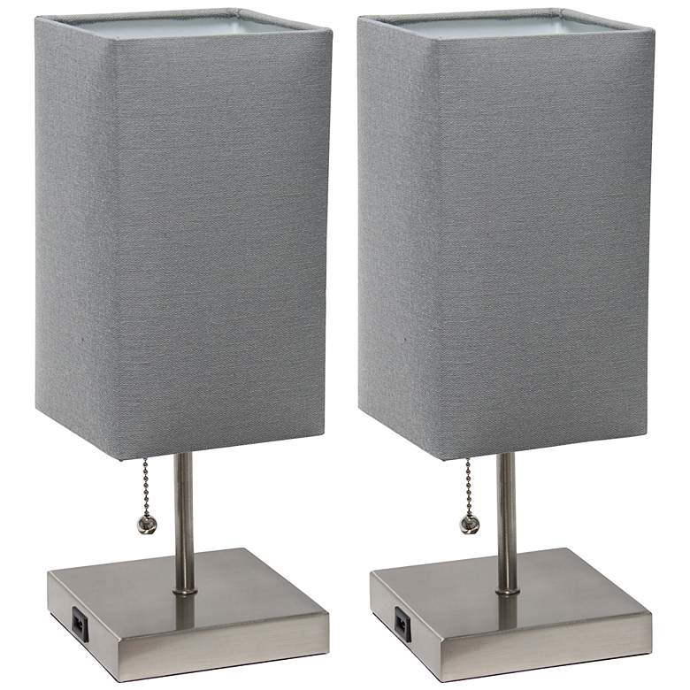 Image 2 Simple Designs 14 1/4"H Petite Stick Nickel USB Lamps Set of 2