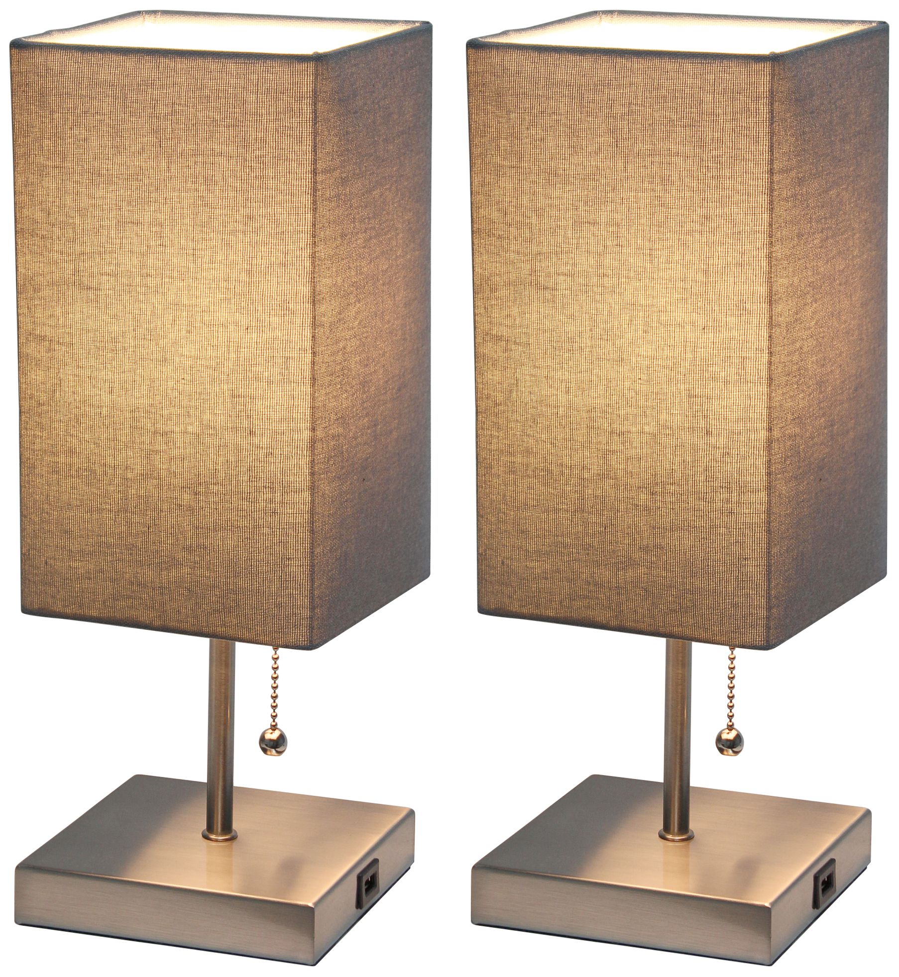 Simple Designs 14 1/4"H Petite Stick Nickel USB Lamps Set of 2
