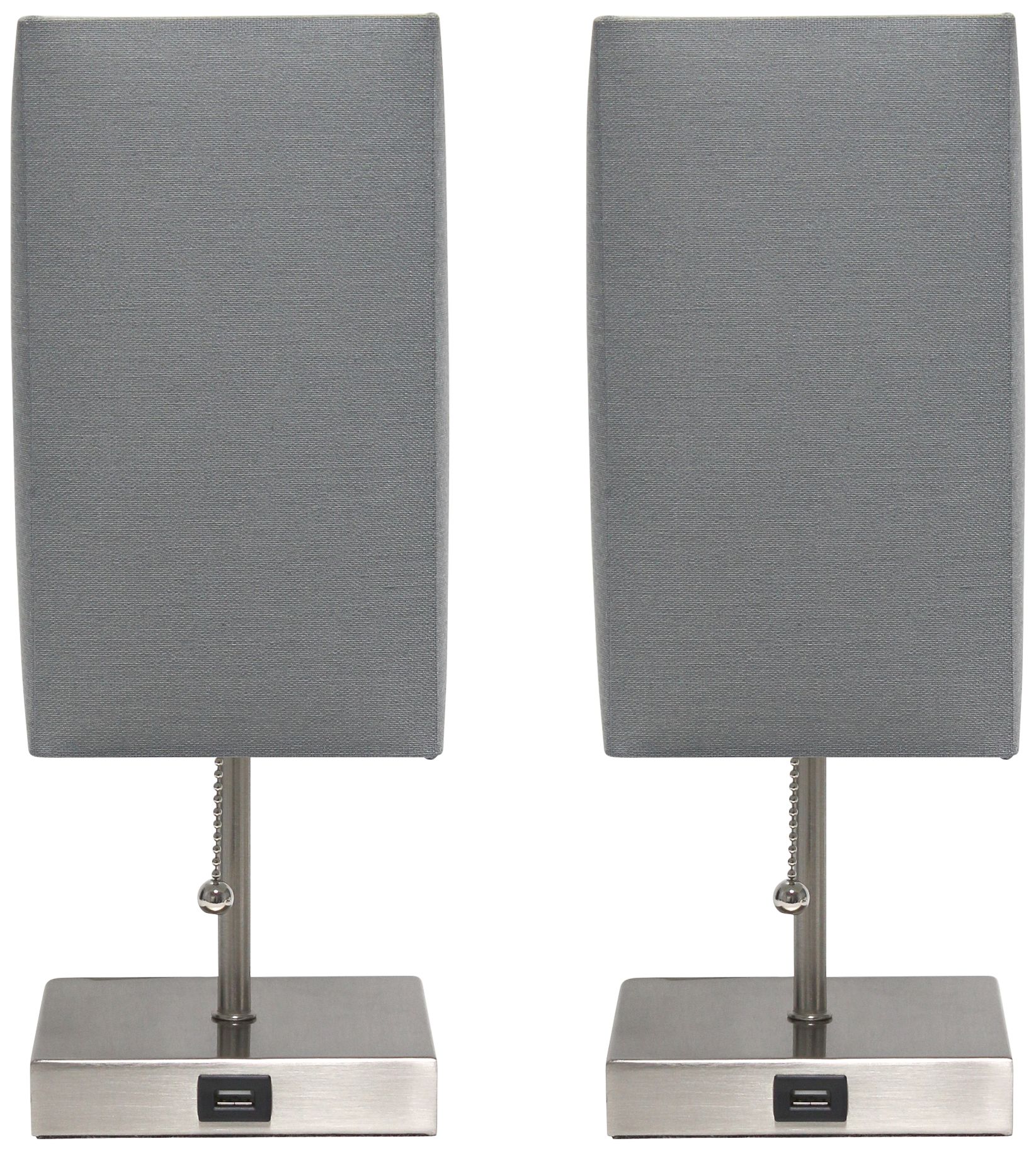 Simple Designs 14 1/4"H Petite Stick Nickel USB Lamps Set of 2