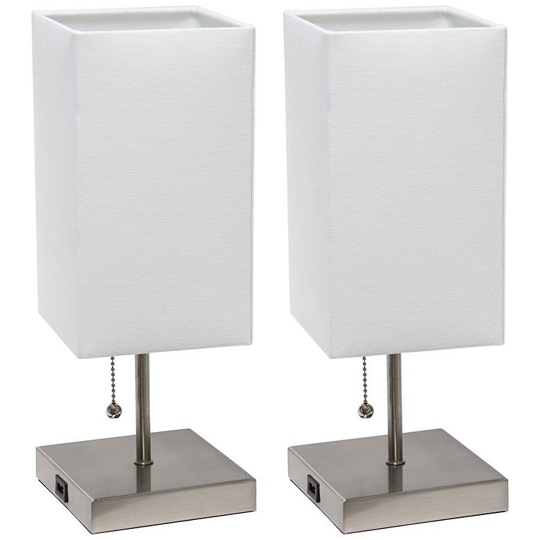 Image 2 Simple Designs 14 1/4"H Petite Stick Nickel USB Lamps Set of 2
