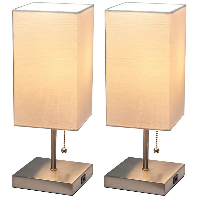 Image 6 Simple Designs 14 1/4"H Petite Stick Nickel USB Lamps Set of 2 more views