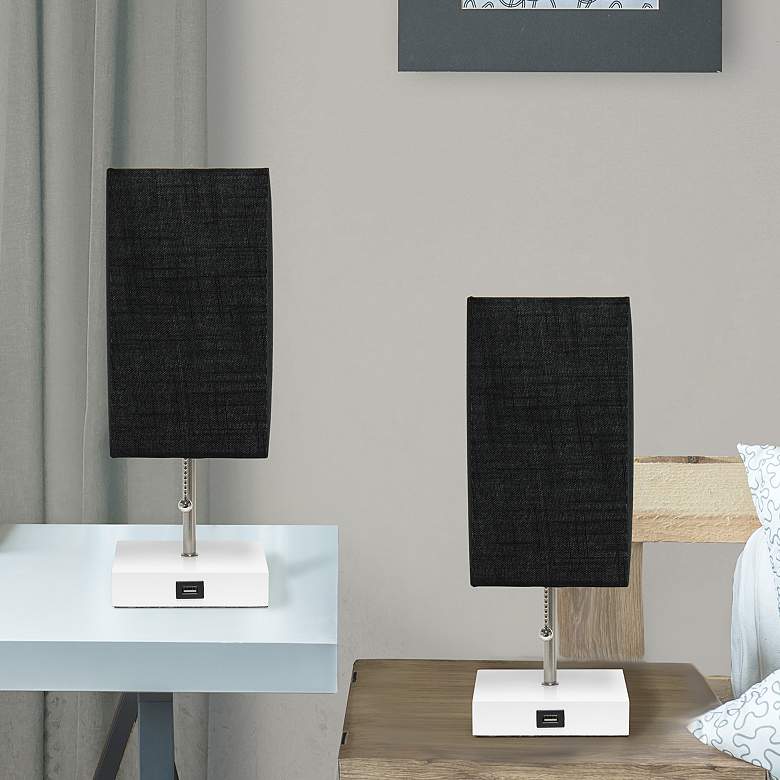 Image 1 Simple Designs 14 1/4"H Stick White and Black USB Lamps Set of 2