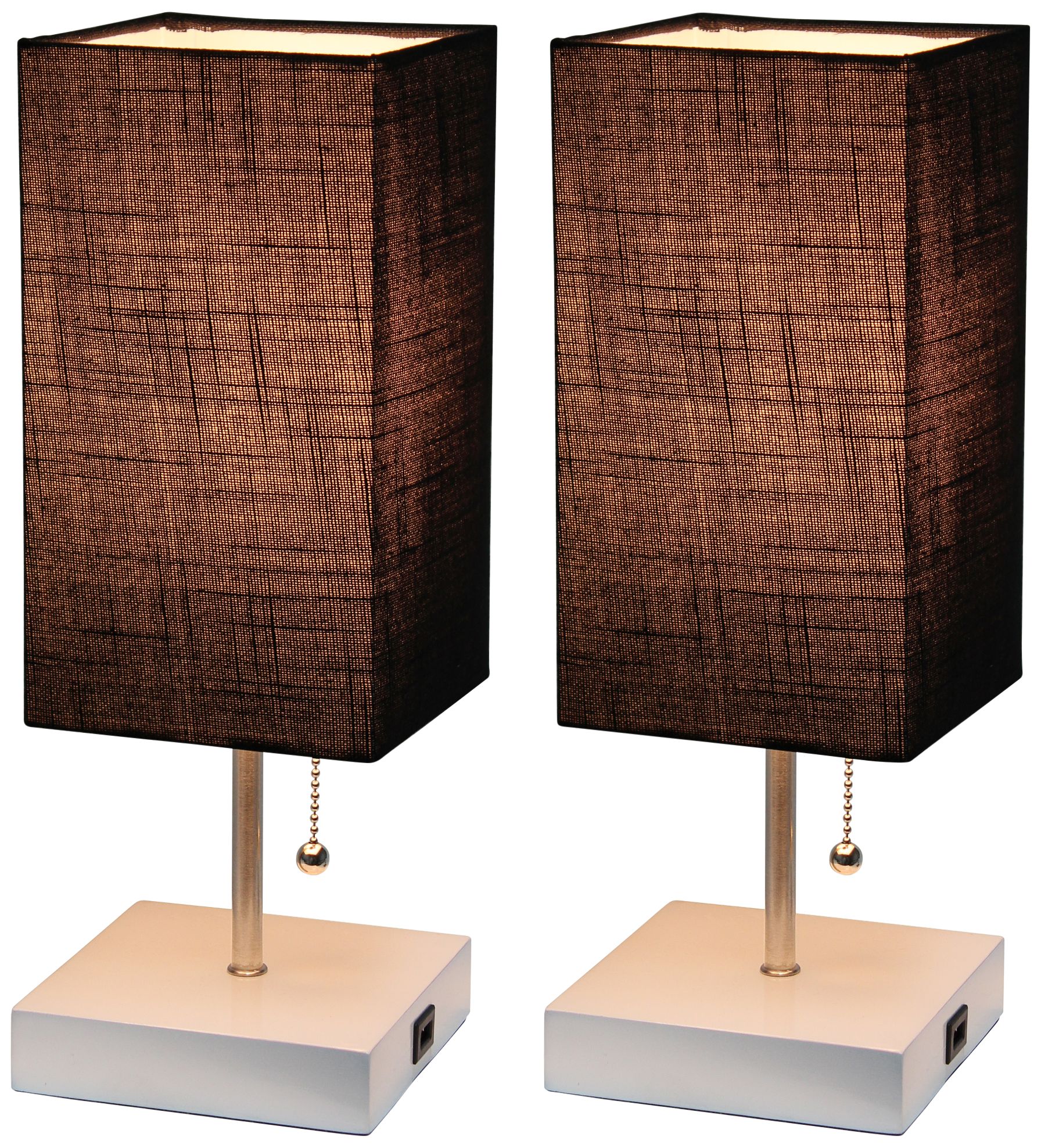 Simple Designs 14 1/4"H Stick White and Black USB Lamps Set of 2