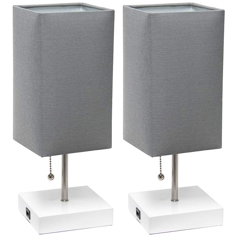 Image 2 Simple Designs 14 1/4"H Stick White and Gray USB Lamps Set of 2