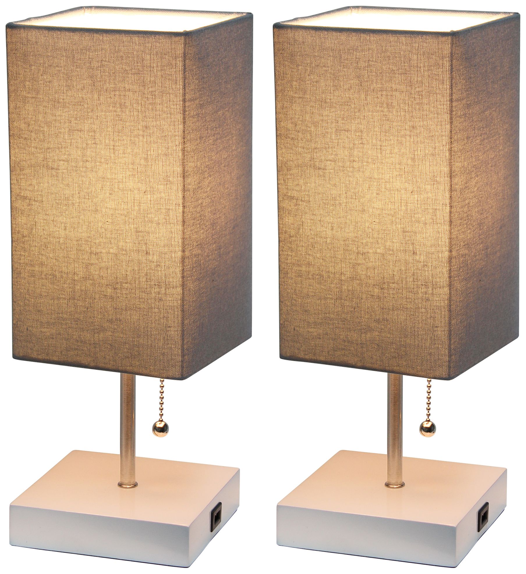 Simple Designs 14 1/4"H Stick White and Gray USB Lamps Set of 2