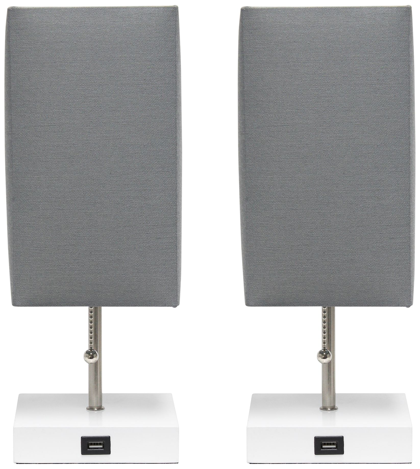 Simple Designs 14 1/4"H Stick White and Gray USB Lamps Set of 2