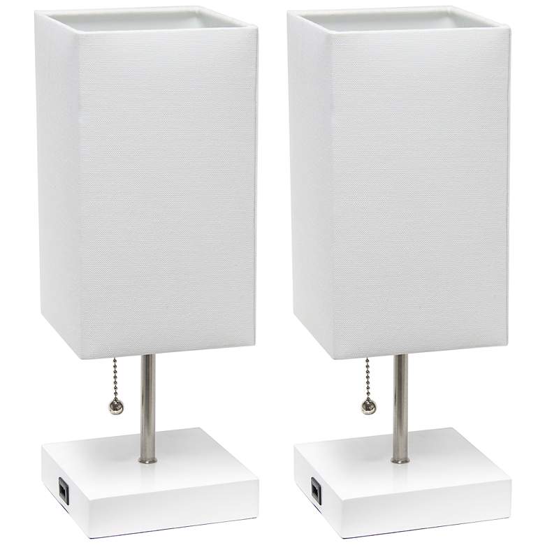 Image 2 Simple Designs 14 1/4"H Stick White USB Table Lamps Set of 2