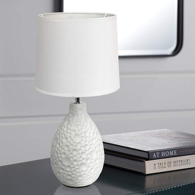 Image 1 Simple Designs 14 1/4"H White Stucco Ceramic Oval Accent Table Lamp