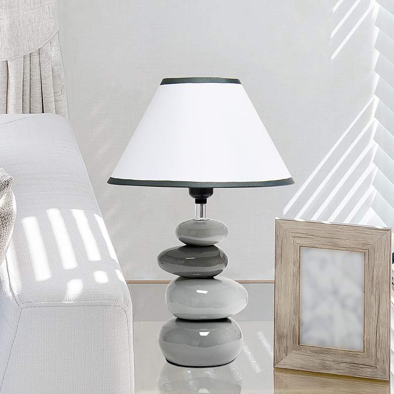 Image 1 Simple Designs 14 inch High Shades of Gray Stone Ceramic Accent Table Lamp