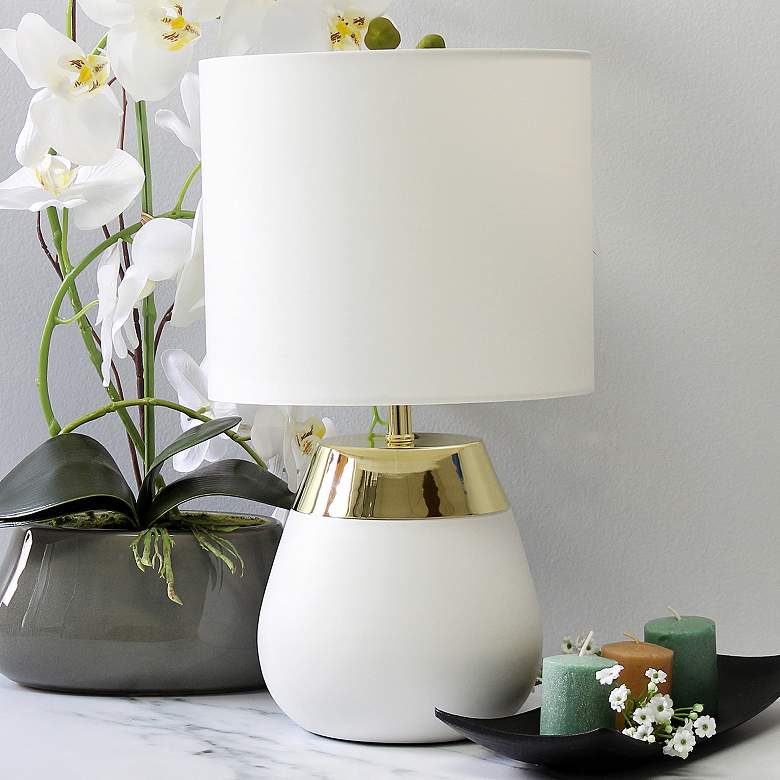 Image 1 Simple Designs 14" High White and Gold Touch Accent Table Lamp