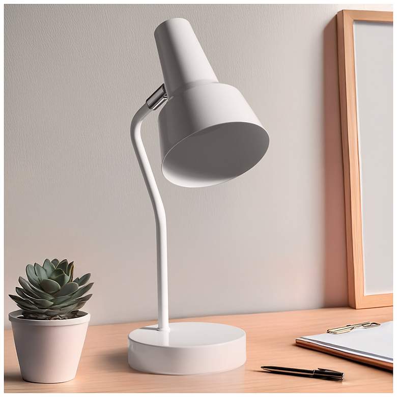 Image 1 Simple Designs 15.2" Metal Cone Shade Desk Lamp, Adjustable Shade, White