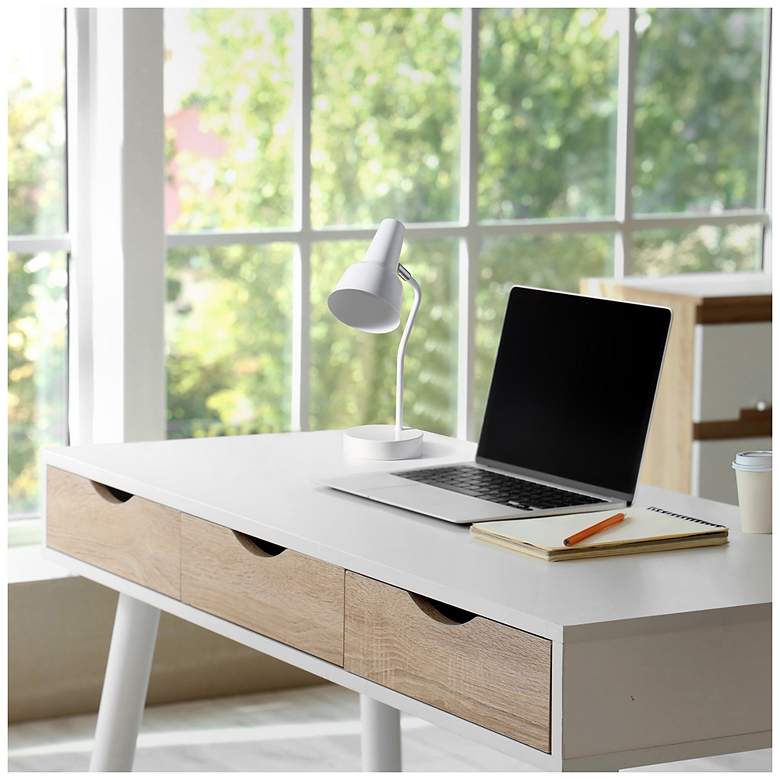 Image 6 Simple Designs 15.2" Metal Cone Shade Desk Lamp, Adjustable Shade, White more views