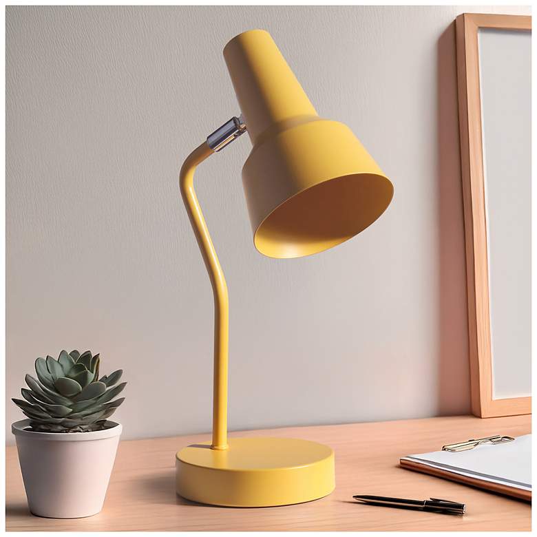 Image 1 Simple Designs 15.2" Metal Cone Shade Desk Lamp, Adjustable Shade, Yellow