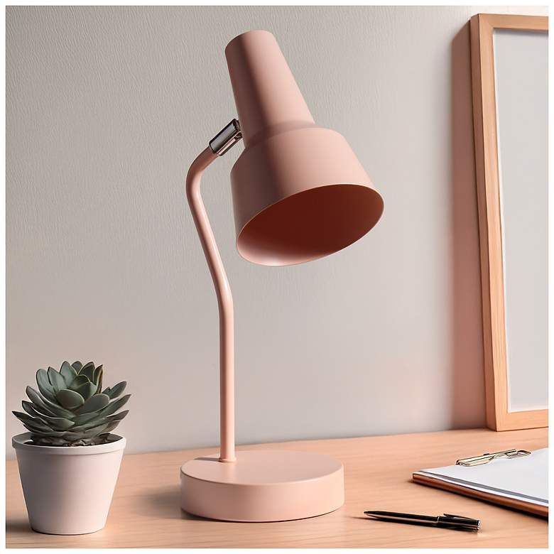Image 1 Simple Designs 15.2" Sleek Metal Cone Shade Desk LP, Adj Shade, Blush Pink