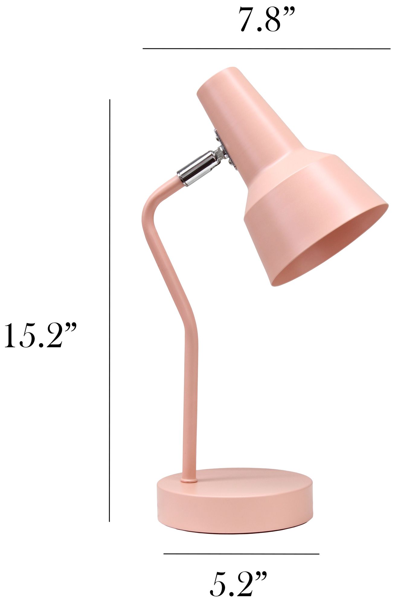 Simple Designs 15.2" Sleek Metal Cone Shade Desk LP, Adj Shade, Blush Pink