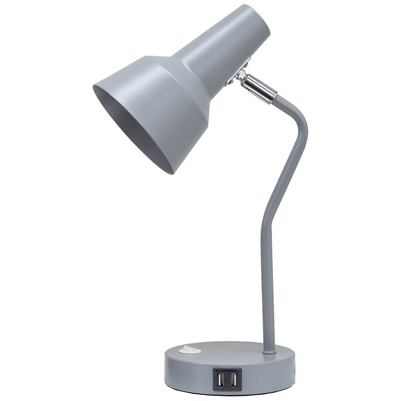 Image 3 Simple Designs 15.2" Sleek Metal Desk Lamp, Adj Shade, Dual USB Ports, Gray more views