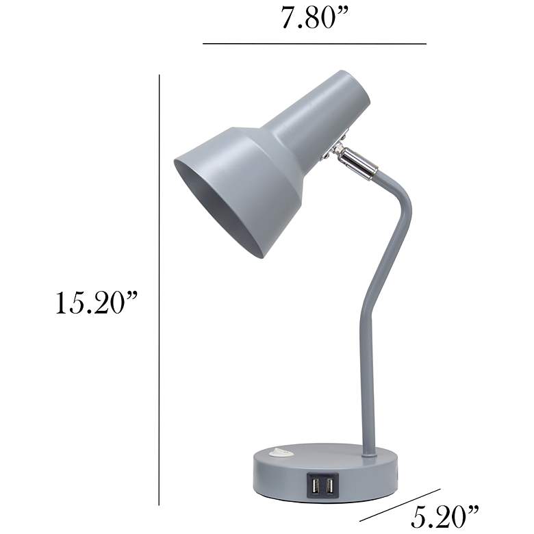 Image 5 Simple Designs 15.2" Sleek Metal Desk Lamp, Adj Shade, Dual USB Ports, Gray more views