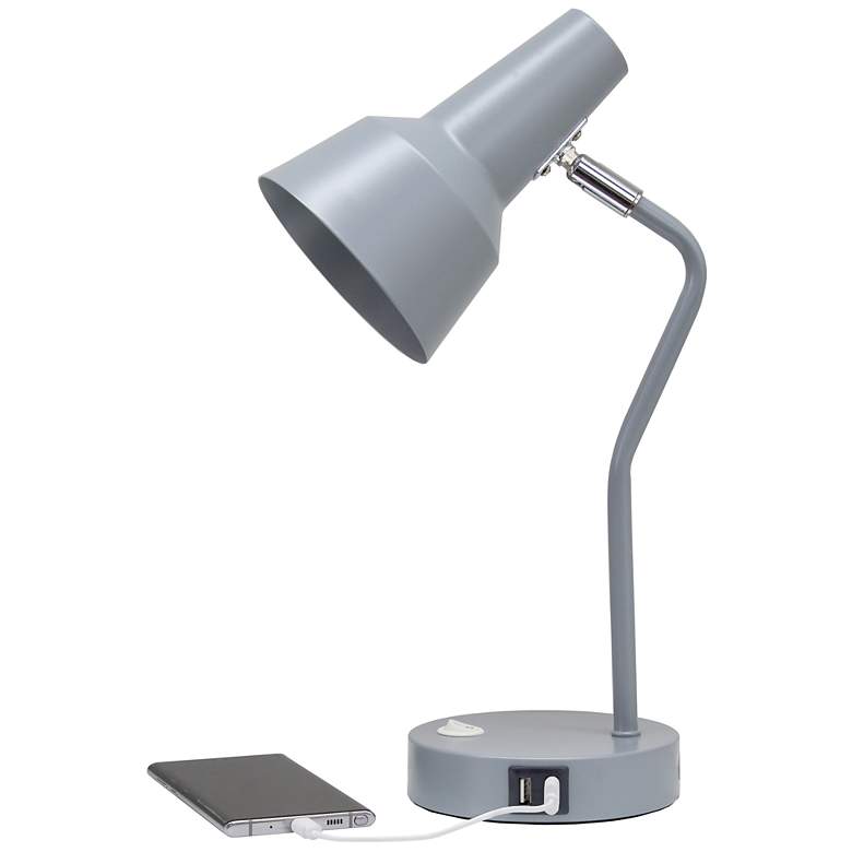 Image 7 Simple Designs 15.2" Sleek Metal Desk Lamp, Adj Shade, Dual USB Ports, Gray more views