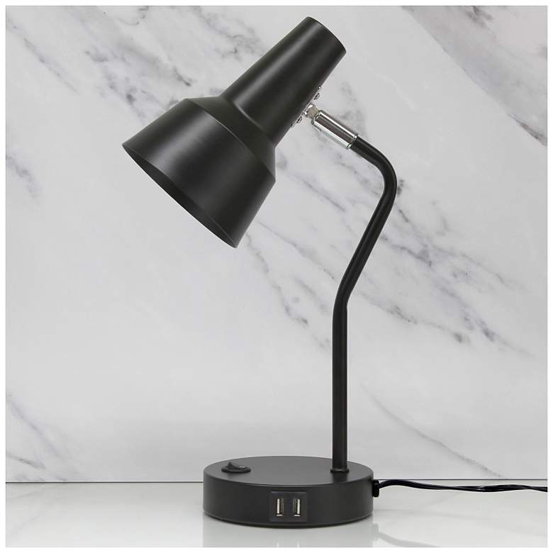 Image 1 Simple Designs 15.2" Sleek Metal Desk Lp, Adj Shade, Dual USB Ports, Black