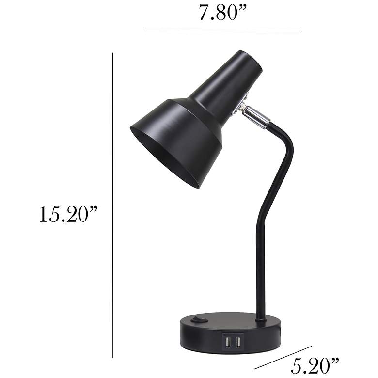Image 5 Simple Designs 15.2" Sleek Metal Desk Lp, Adj Shade, Dual USB Ports, Black more views