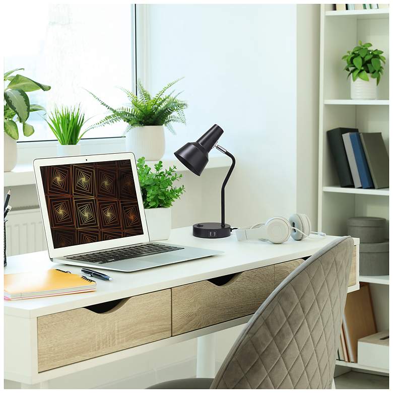 Image 6 Simple Designs 15.2" Sleek Metal Desk Lp, Adj Shade, Dual USB Ports, Black more views