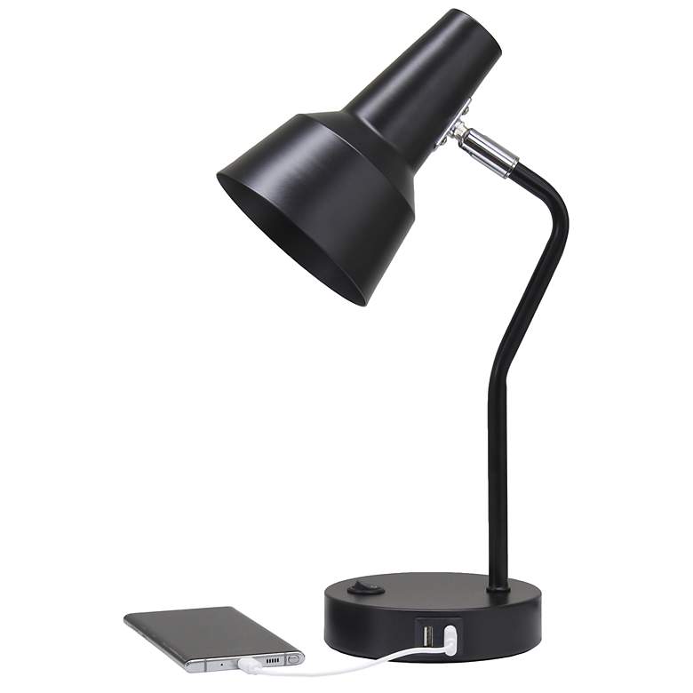Image 7 Simple Designs 15.2" Sleek Metal Desk Lp, Adj Shade, Dual USB Ports, Black more views