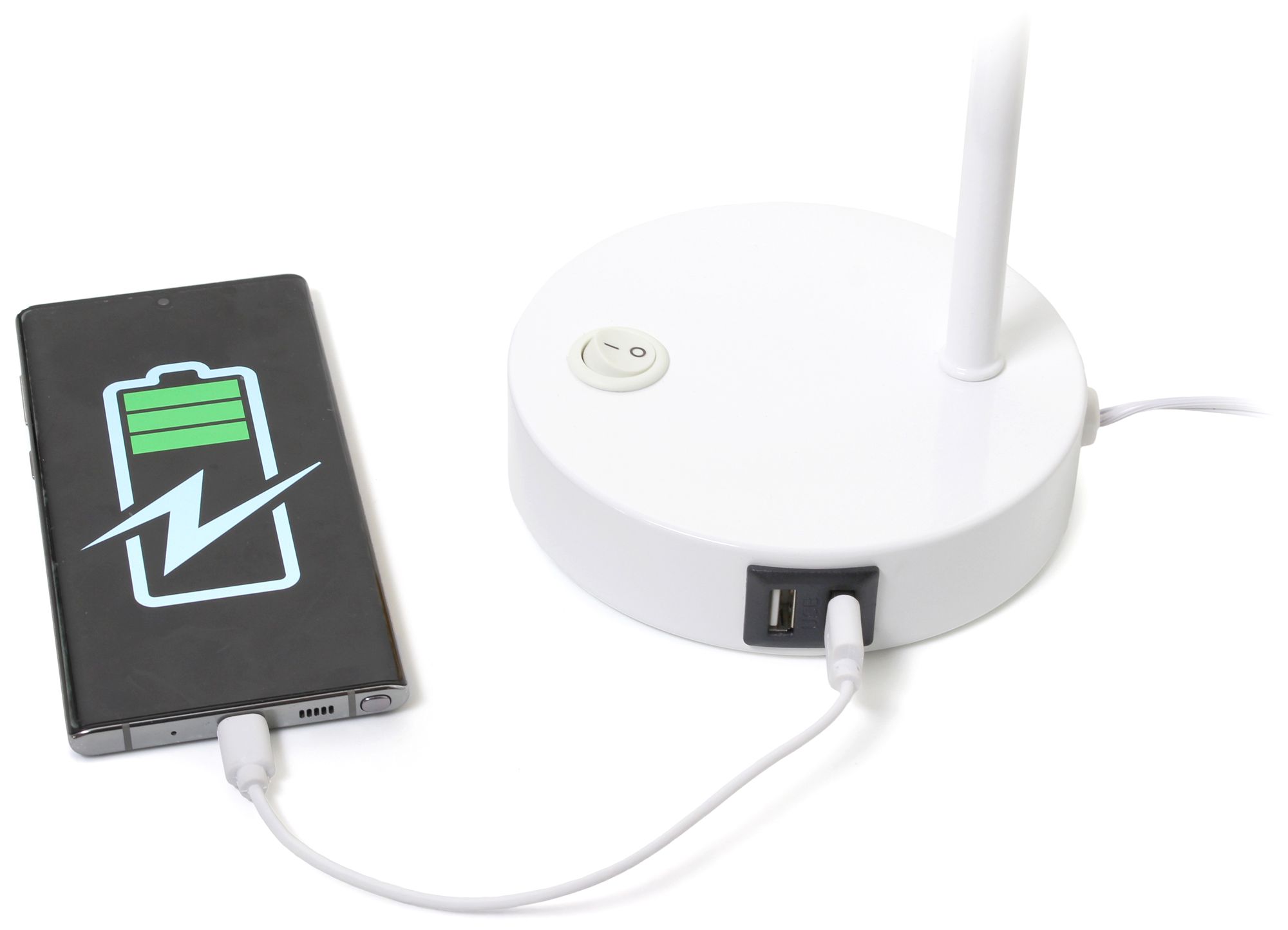 Simple Designs 15.2" Sleek Metal Desk Lp, Adj Shade, Dual USB Ports, White