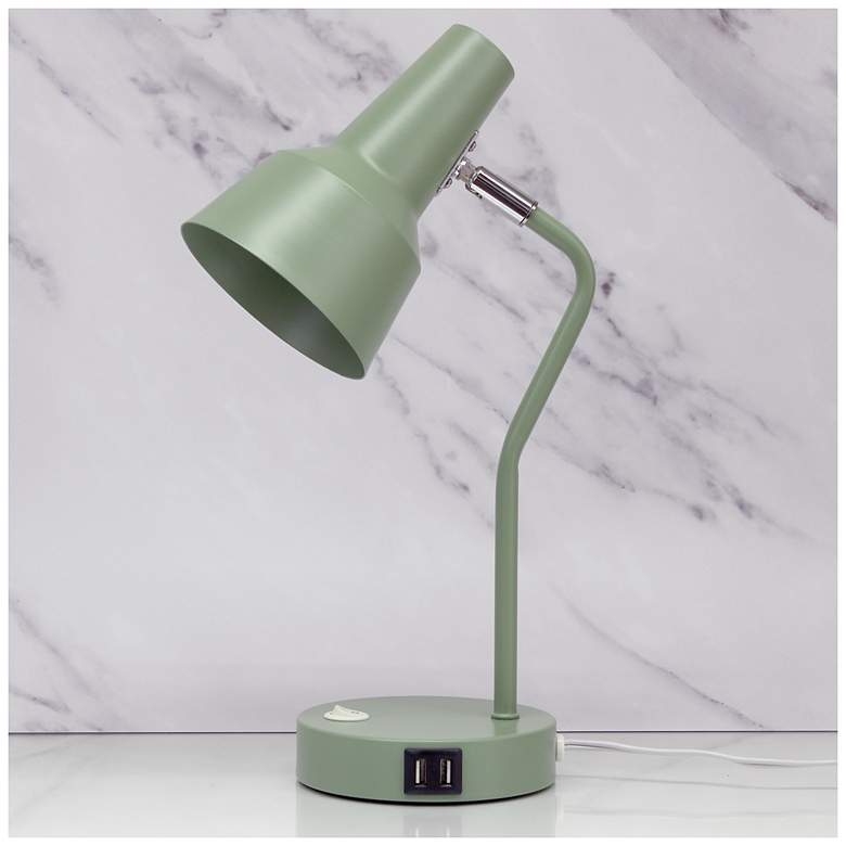 Image 1 Simple Designs 15.2" Sleek Mtl Desk Lp, Adj Shade, Dual USB Ports, Sage GRN