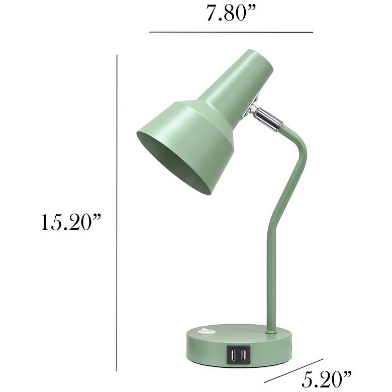 Image 5 Simple Designs 15.2" Sleek Mtl Desk Lp, Adj Shade, Dual USB Ports, Sage GRN more views