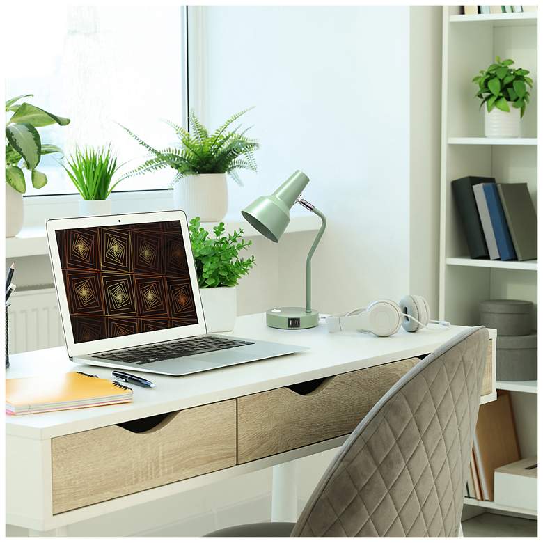 Image 6 Simple Designs 15.2" Sleek Mtl Desk Lp, Adj Shade, Dual USB Ports, Sage GRN more views