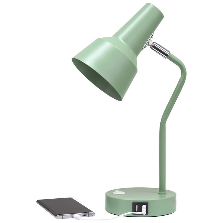 Image 7 Simple Designs 15.2" Sleek Mtl Desk Lp, Adj Shade, Dual USB Ports, Sage GRN more views