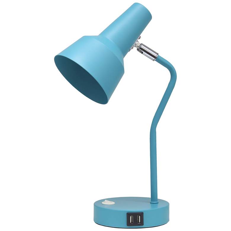 Image 2 Simple Designs 15.2" Sleek Mtl Desk Lp, Adj Shd, Dual USB Ports, Cyan Blue