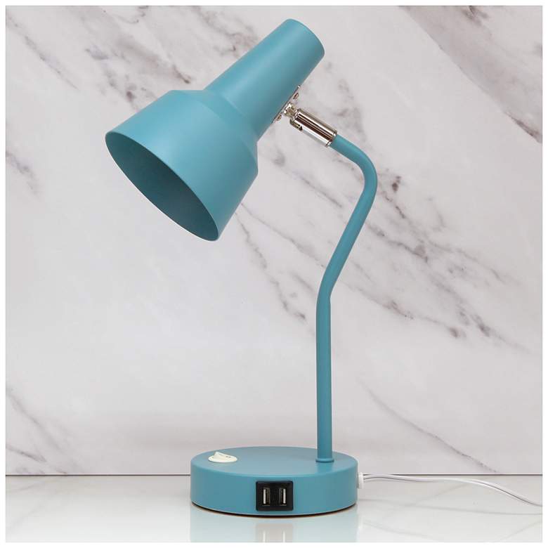 Image 1 Simple Designs 15.2" Sleek Mtl Desk Lp, Adj Shd, Dual USB Ports, Cyan Blue