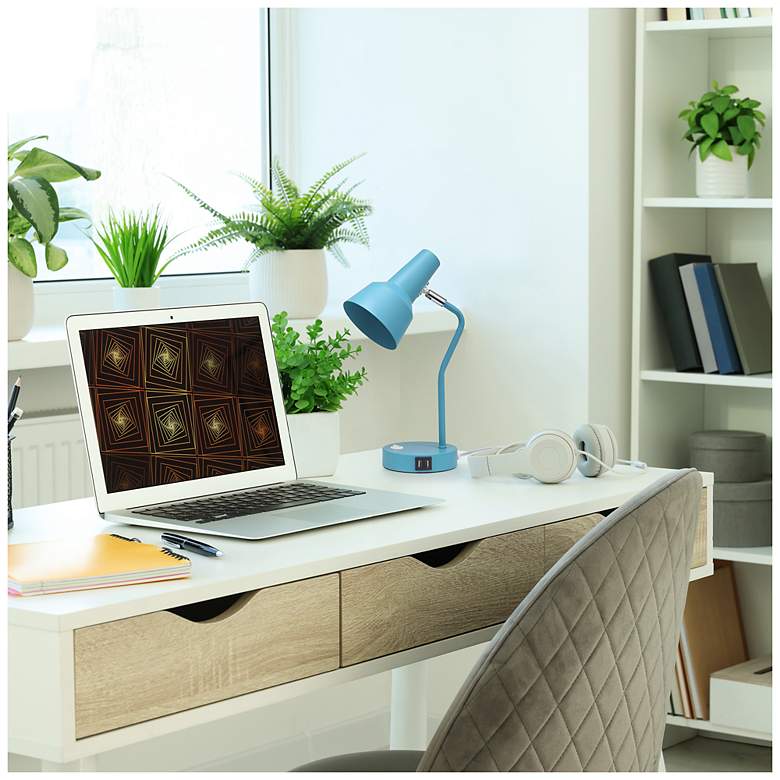 Image 6 Simple Designs 15.2" Sleek Mtl Desk Lp, Adj Shd, Dual USB Ports, Cyan Blue more views