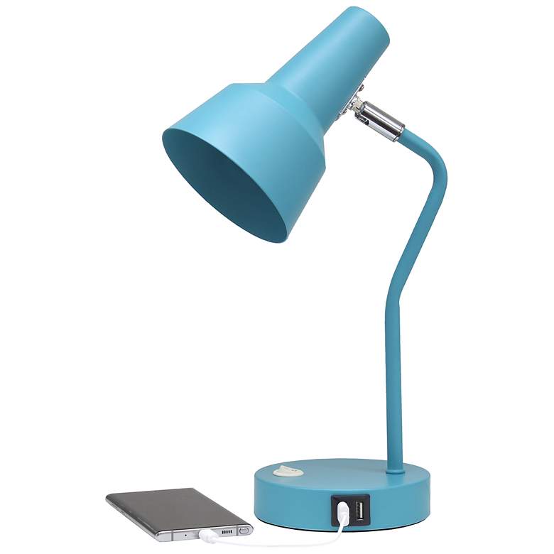 Image 7 Simple Designs 15.2" Sleek Mtl Desk Lp, Adj Shd, Dual USB Ports, Cyan Blue more views