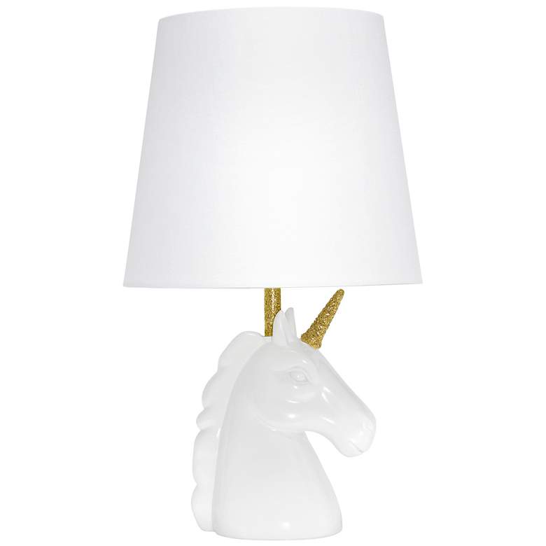 Image 1 Simple Designs 15.5" Glitter Unicorn Lamp, White & Gold Glitter