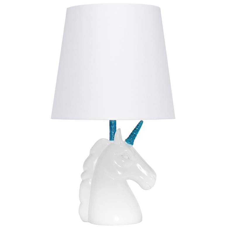 Image 1 Simple Designs 15.5" Unicorn Lamp, White & Blue Glitter, w/ LED Bu