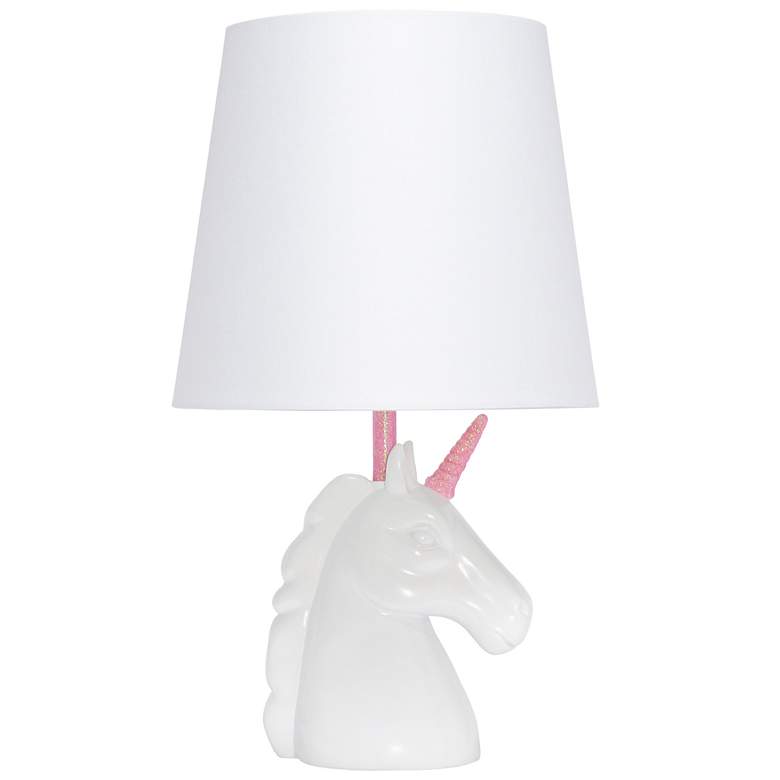 Image 1 Simple Designs 15.5" Unicorn Lamp, White & Pink Glitter, w/ LED Bu