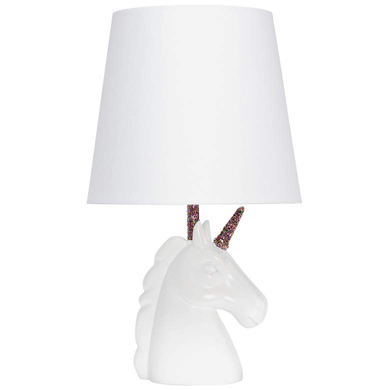 Image 1 Simple Designs 15.5" Unicorn Lamp, White & Rainbow Glitter, w/ LED